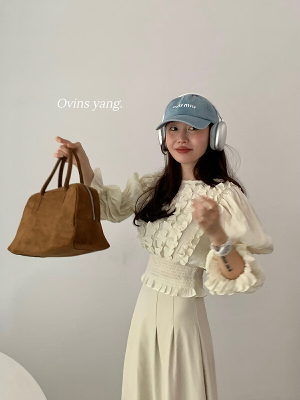 【OVINSYANG】Retro heavy industry wood ear temperament top shirt 8917# FHX