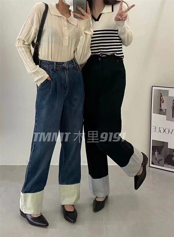 New in autumn! [JIAJIATMMT Muli] Color-blocking straight-leg comfortable jeans H9191# L