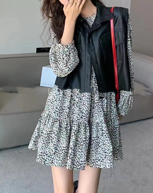 New in early autumn! [JH] Net Red Washed Vest Vest + Floral Dress Set (Only Selling Sets) 42516# PCZ