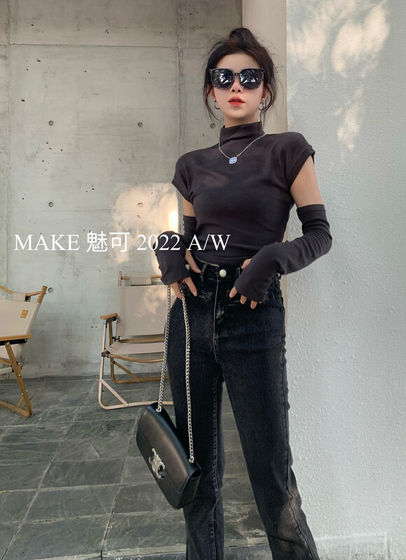 Autumn models are new! [MAKE Charm] temperament women's back hollow lace-up shirt (with detachable sleeves) 3453# OZQ