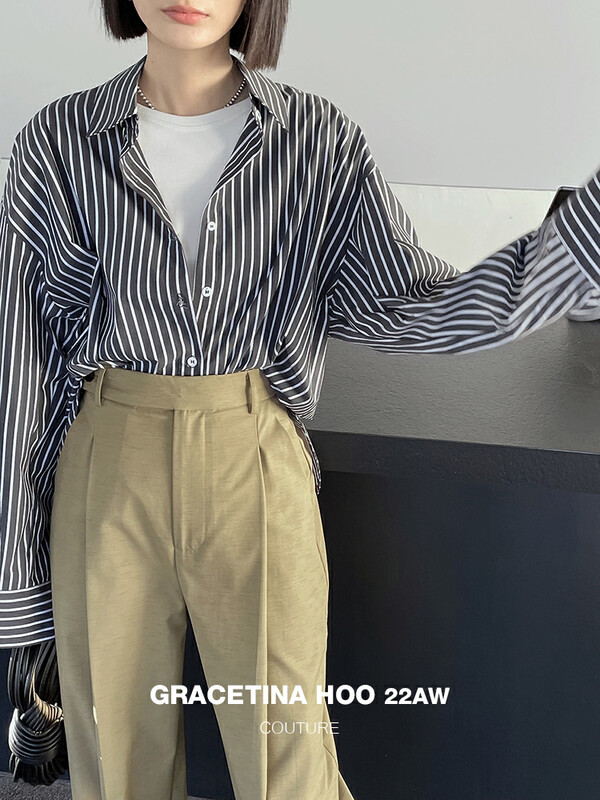 [GRACETINA HOO] Simple striped design long-sleeved shirt CS3279