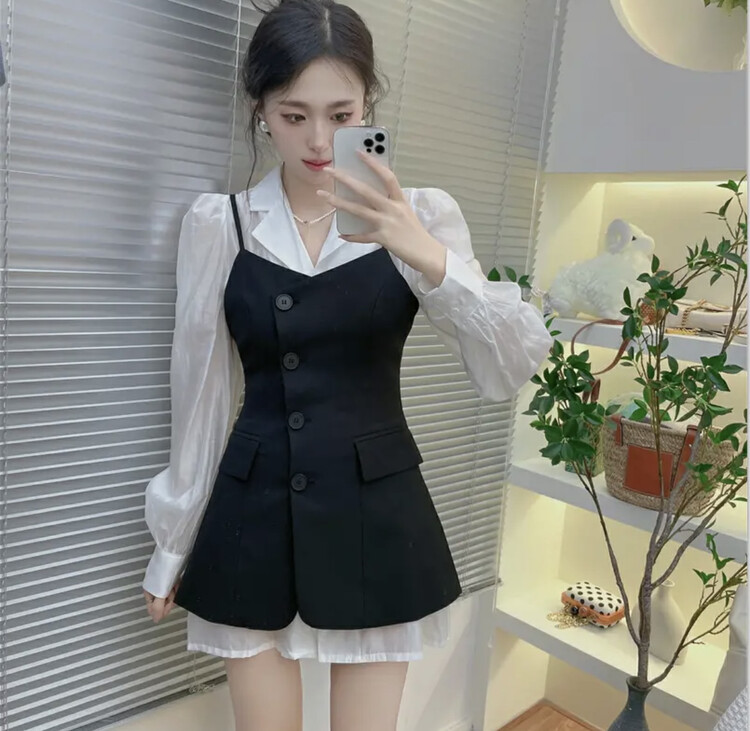Autumn is new! [JH] Net red shirt + suspender dress suit 42732# PCZ