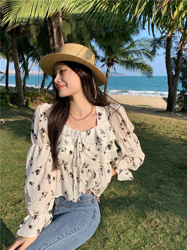 New in early autumn! [L.L STUDIO] French gentle ruffled floral shirt 77776# PCZ