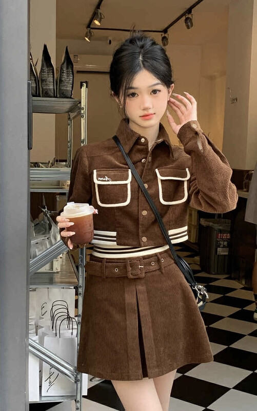 Autumn is new! [JH] Net red short coat + slim skirt suit (with belt) 42852# PCZ