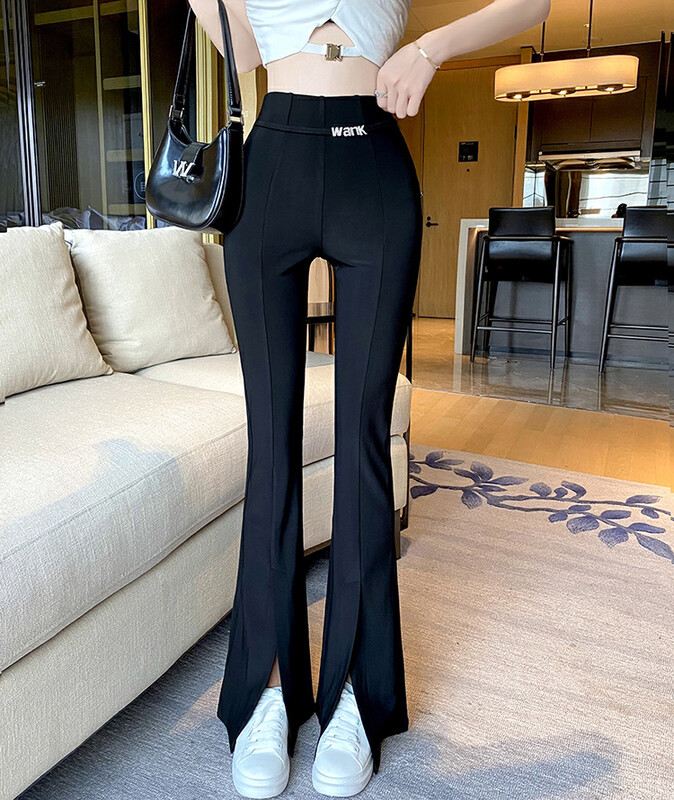 Autumn is new! [LUCKY] Design sense of high waist and thin slit casual pants (letters are not removable/without bag) 1206# ZXX