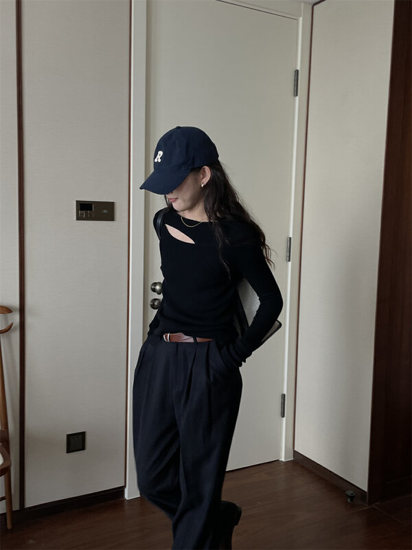New in early autumn! [TN] Hollow-out design versatile slim knitted sweater 9142# CLS
