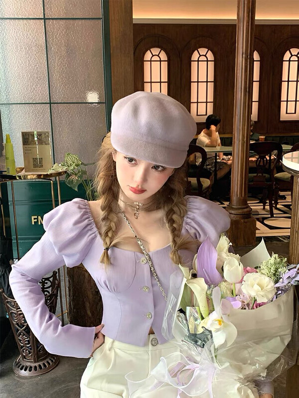 Autumn is new!【L.L STUDIO】French small fragrant style one-shoulder puff sleeve small shirt 77856# PCZ
