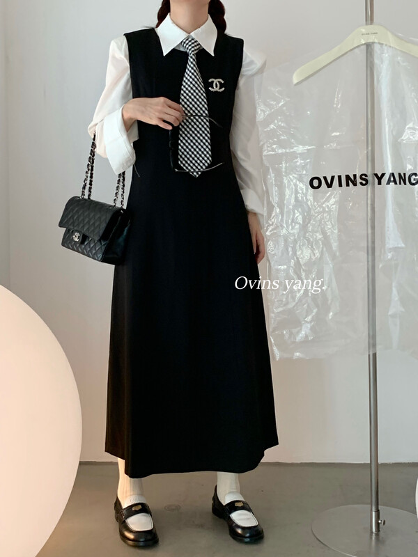 [OVINSYANG] Design waist vest skirt dress long sleeveless vest skirt 8902