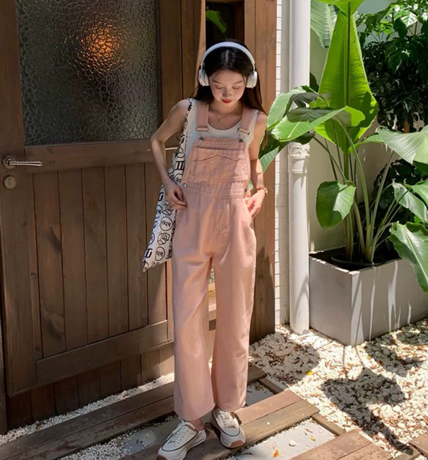New in early autumn! [L.L STUDIO] Age-reducing loose denim pink fresh overalls 77783# PCZ