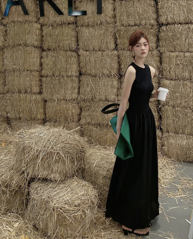New in autumn! [SAVAGE] Hepburn style all-match solid color round neck dress E9860# WPL