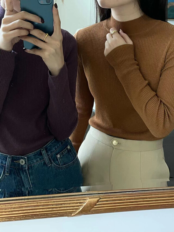 Autumn is new! [6-UP] Korean version of the versatile self-cultivation half turtleneck bottoming shirt 69290# CQW