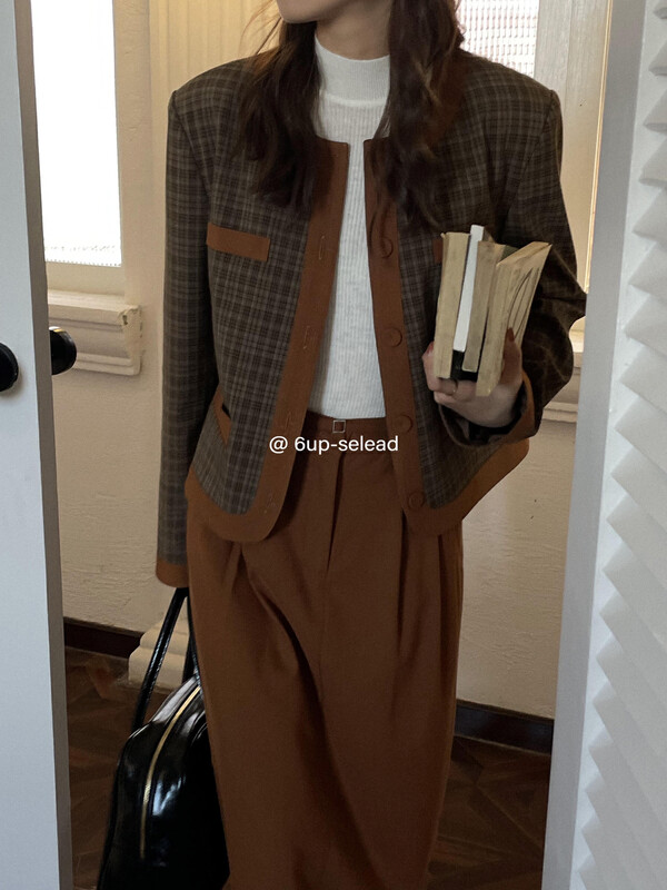 Autumn is new! [6-UP] Retro temperament plaid short jacket (only short jackets are sold) 69092# CQW