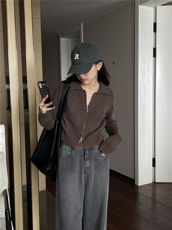 New in autumn! [TN] Korean style simple texture zipper knitted cardigan (including 100% wool) 9177# CLS