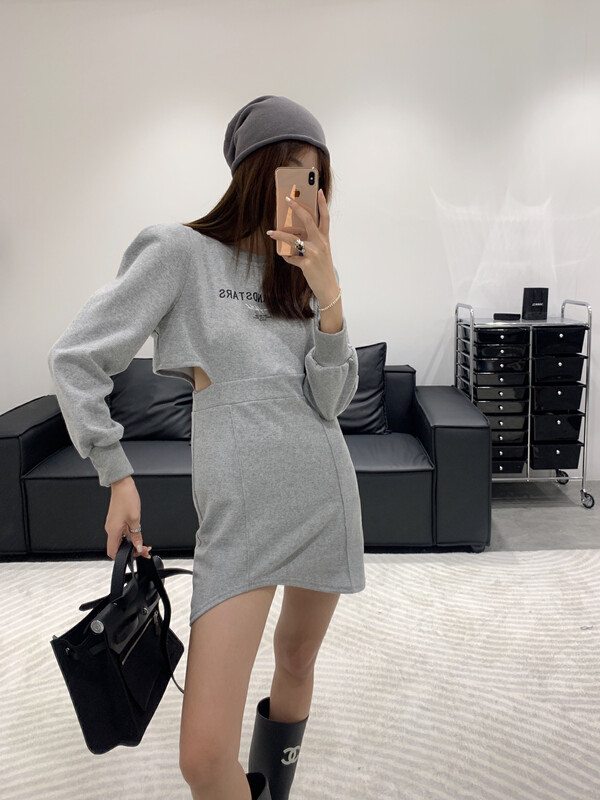 New in autumn!【VANESSA】Designed dress with broken waist and hem 6691# OZQ