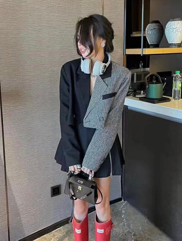 New in autumn! [JH] Net Red Contrast Color Small Fragrance Coat + Skirt Suit 42998# PCZ