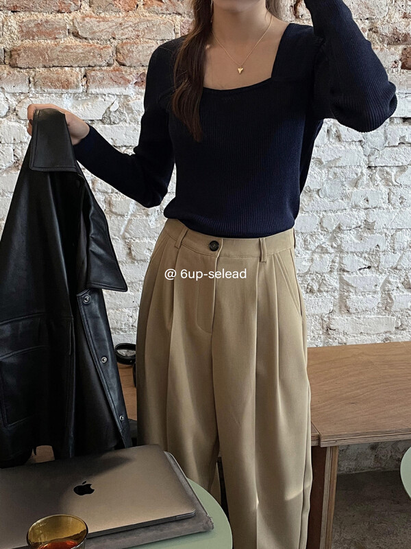 Original price 77.83! New in early autumn! [6-UP] Korean style fashion slim square neck sweater 69187# CQW