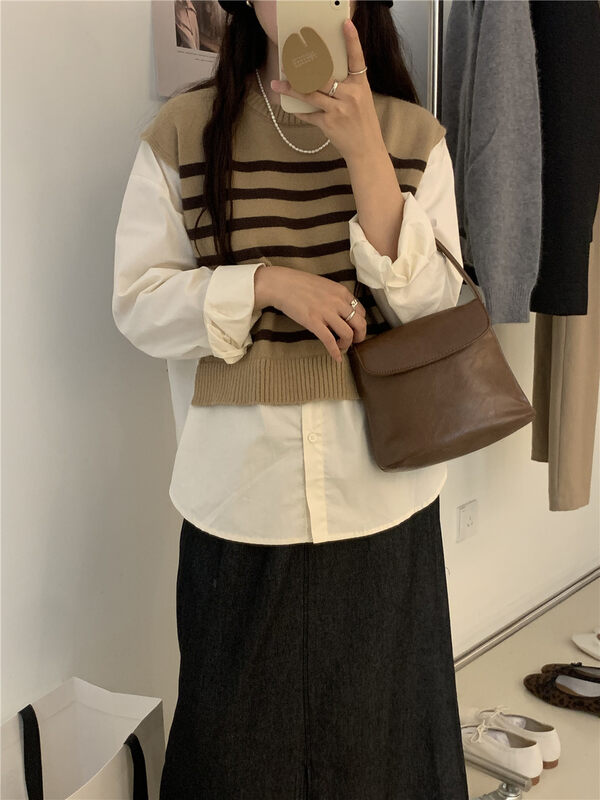 New in autumn! [ARE YOU] Korean fake two-piece knitted sweater YS1-973# L