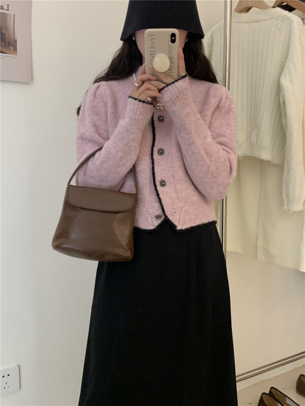 New in autumn!【ARE YOU】Single-breasted textured and comfortable knitted cardigan 276# L