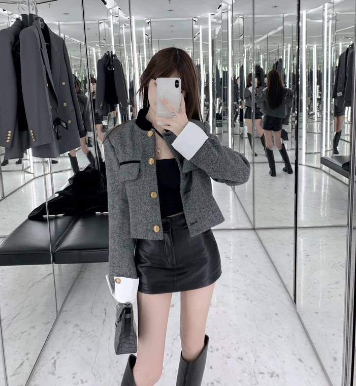 Autumn is new! [L.L STUDIO] Xiaoxiang style classic short short jacket (with removable cuffs) 77935# PCZ