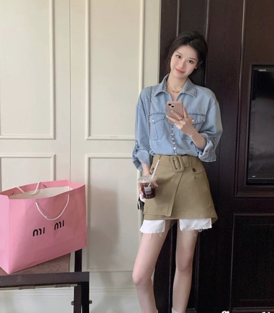 New in autumn!【L.L STUDIO】Retro light blue denim Korean shirt 77888# PCZ