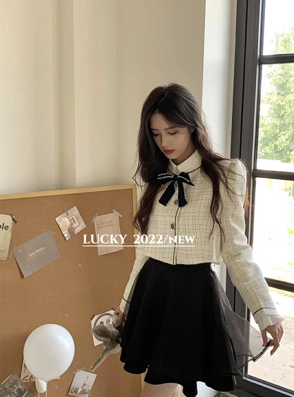 Autumn is new! [LUCKY] Bow Knot Small Fragrance Temperament Jacket + Puffy Skirt Suit 9542# ZXX