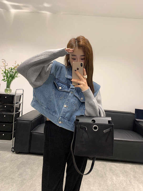 New in autumn! [VANESSA] Design stitching fashion denim jacket 6839# OZQ