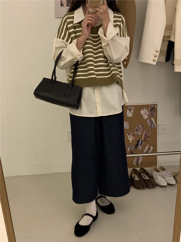 New in autumn! [ARE YOU] stitching fashion loose shirt 132# L