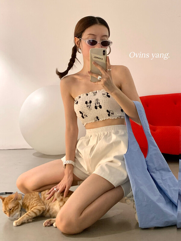 【OVINSYANG】Mickey cartoon tube top shirt 8860