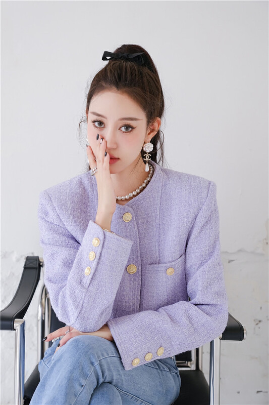 【ALLA EMELIA】Nice high-end style small fragrance taro purple woven short coat S2508# JHY
