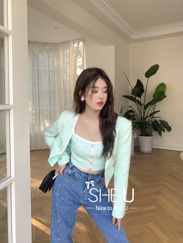 【SHE U】Small Fragrance Sling Jacket Two Piece Set s580011# JHY