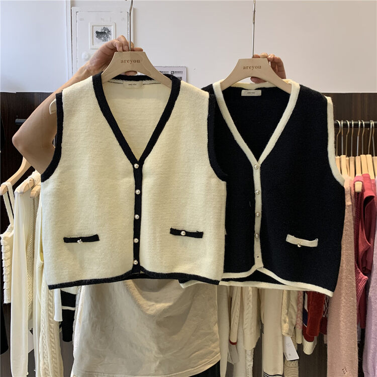 New in autumn! [ARE YOU] Korean style short vest with contrasting color edge YS1-988# L
