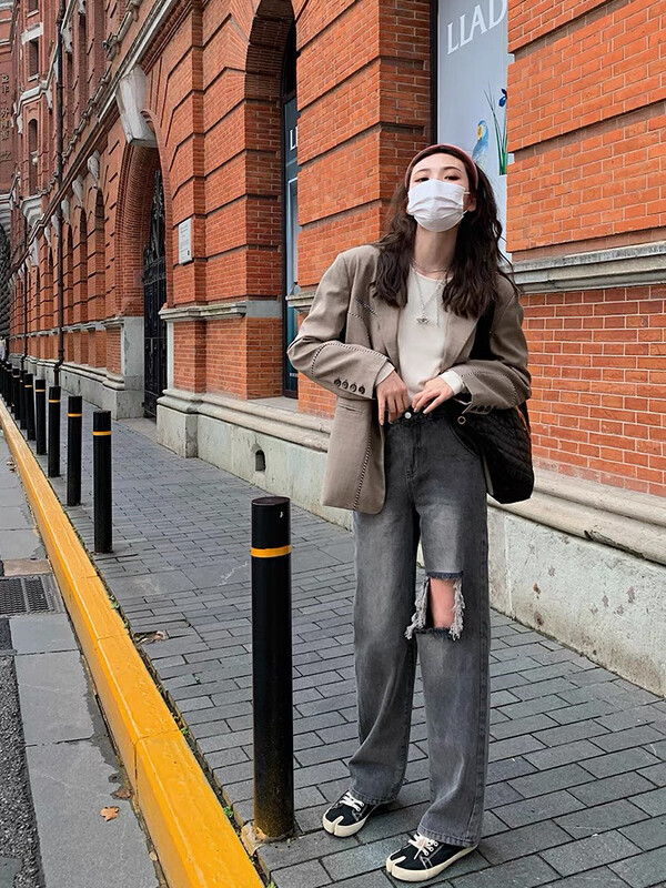 New for Autumn!【SAVAGE】High waist slim ripped comfortable jeans E9926# WPL