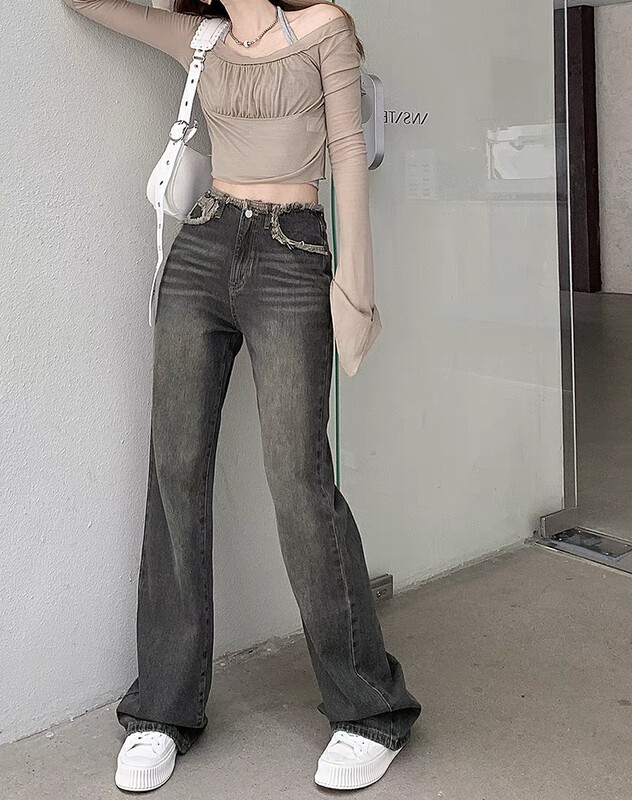Autumn models are new! [JIAJIATMMT Muli] Fashionable and old-fashioned raw edge mopping jeans J9189# L