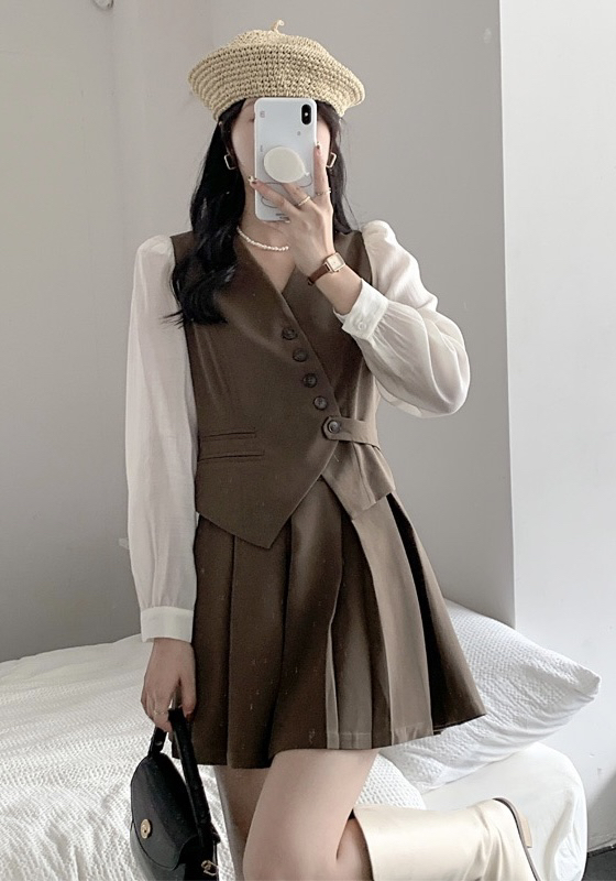 Autumn is new! [JH] Net red fake two-piece shirt + pleated skirt suit 42807# PCZ
