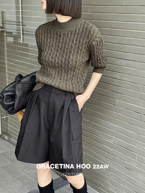 【GRACETINA HOO】Small turtleneck puff sleeves all-match warm sweater Z616# CQW