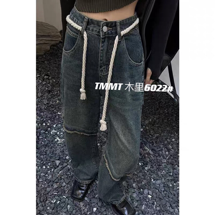 New in autumn! [JIAJIATMMT Muli] Retro all-match simple jeans (with waist rope) 6022# L
