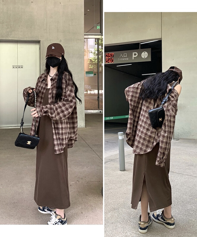 New in early autumn! [L.L STUDIO] Versatile loose plaid shirt + vest waist dress suit 77272# PCZ