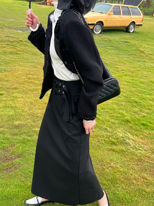 【FEI MAO】Premium Double Belt Straight Split Skirt Skirt Z-4514# CQW