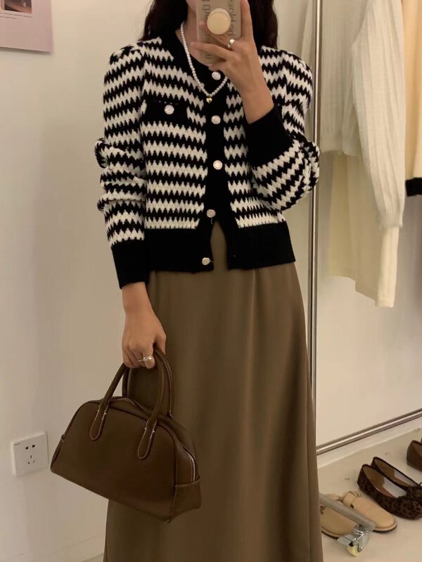 New in autumn!【ARE YOU】Striped Comfortable Single-Breasted Simple Warm Sweater 253# L