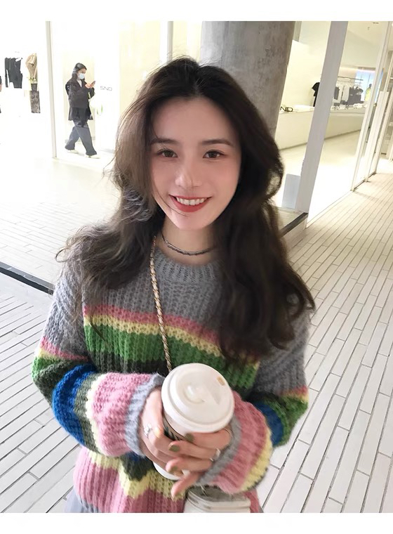 New in autumn! [L.L STUDIO] Korean version of rainbow striped sweater 78076# PCZ