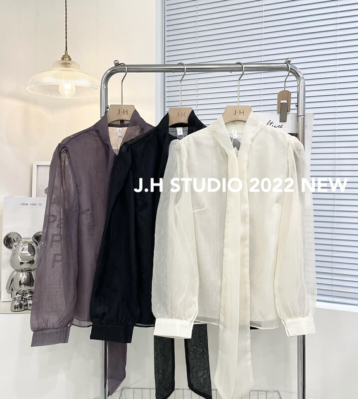 New in autumn! [JH] Korean version of simple and comfortable long-sleeved lace-up shirt T115# PCZ