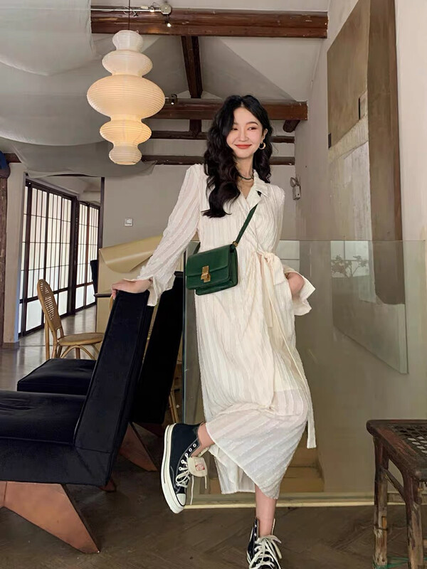 Autumn is new! [SAVAGE] Korean version of the side tie design shirt dress (with a vest) E9681# WPL