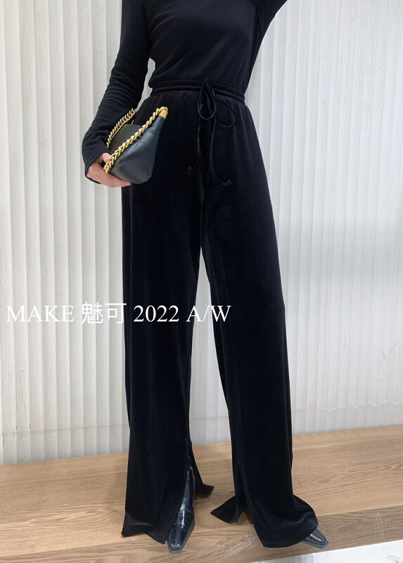 Autumn models are new! [MAKE charm] high-level atmosphere elastic waist straight velvet inner slit casual pants 50331# OZQ