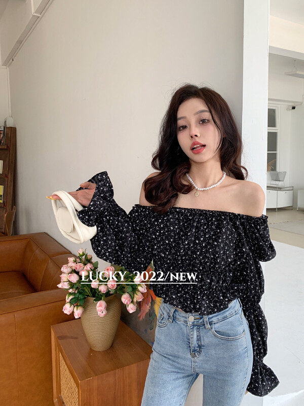 New in autumn!【LUCKY】Puff sleeves all-match pleated shirt 9456# ZXX