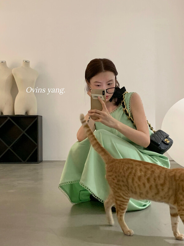【OVINSYANG】satin lace vest dress 8918