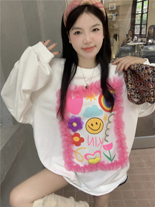 Autumn is new! [Timely rain] Korean style ins sweet design graffiti print sweater (accessories cannot be removed) 17223# WPL