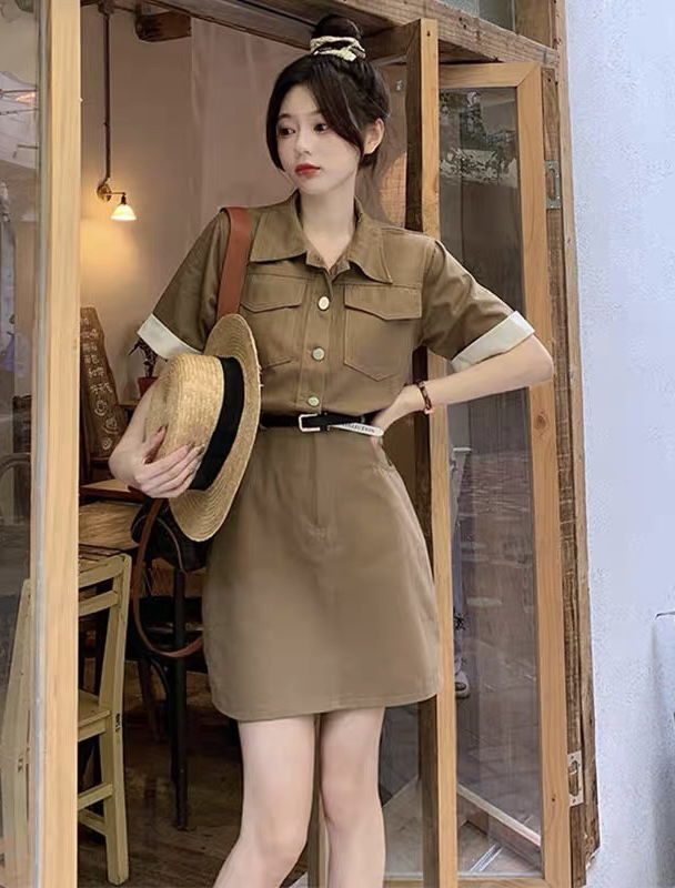 New in early autumn! [JH] Net Red Short Washed Dress (with Belt) 42530# PCZ
