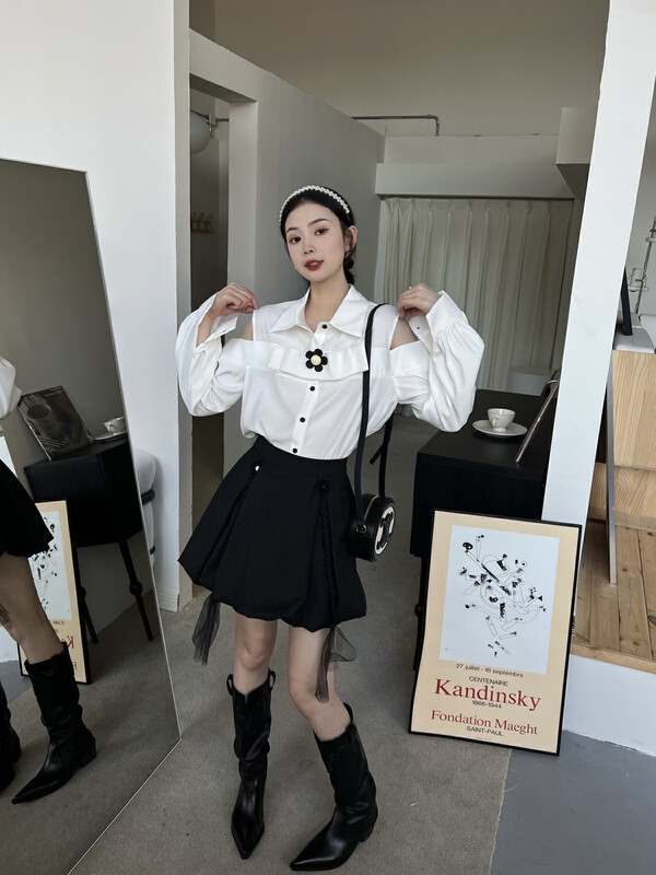 【FEI MAO】Korean style casual temperament flower shirt non-removable accessories Z-8349