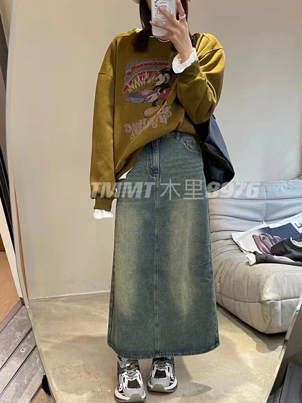 New in autumn!【JIAJIATMMT Muli】Old retro split denim skirt 8976# L