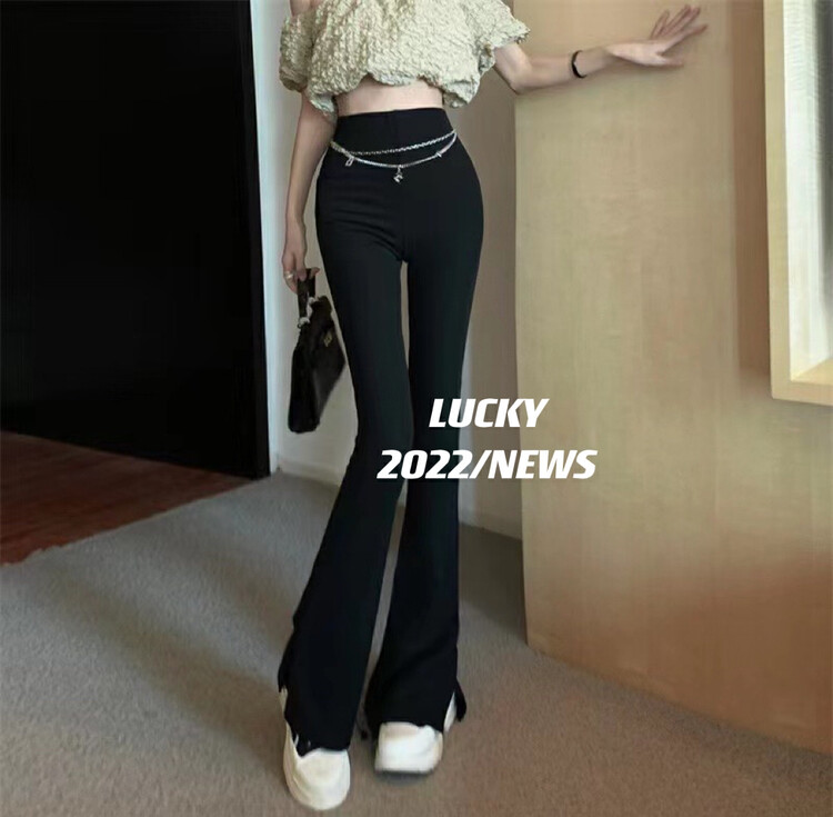 New in early autumn!【LUCKY】High waist slim all-match flared casual pants (with chain) 1203# ZXX